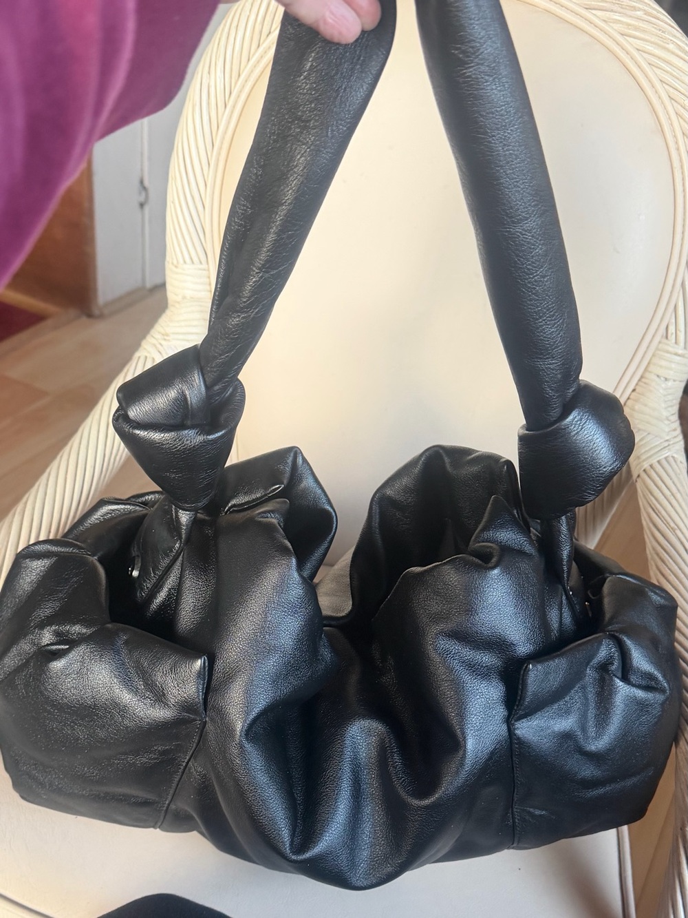 DOROTHEE SCHUMACHER Puffy Soft Calfskin Black Knotted Hobo! Large! New! - Picture 11 of 12